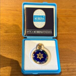 Italian Blue Murano Glass Jewish Pendant Charm by Antica Murrina Veneziana